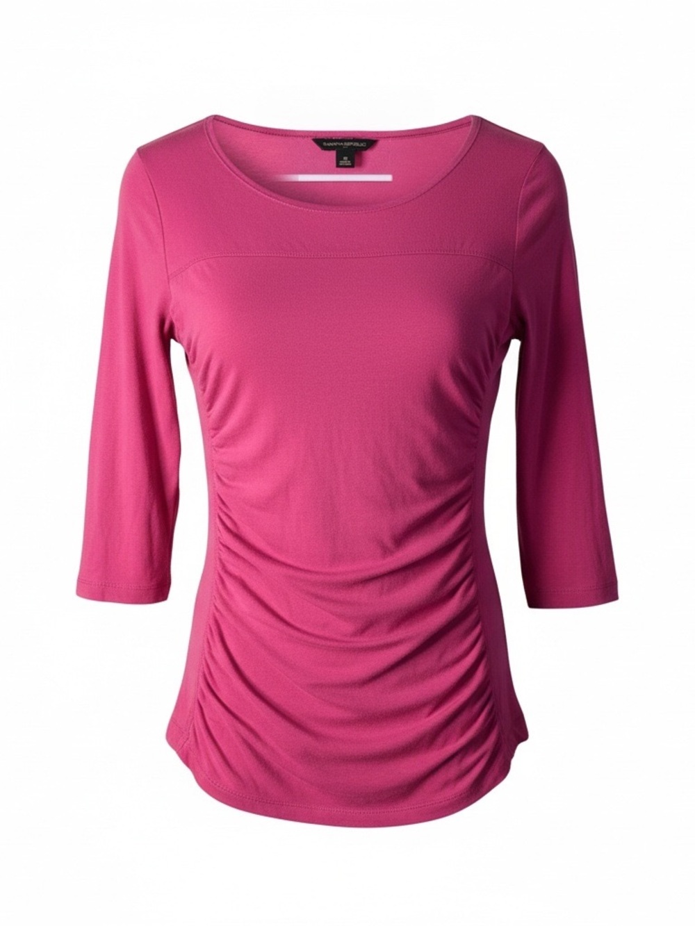 Banana Republic Magenta Scoop Neck 3/4 Sleeve Ruched Top